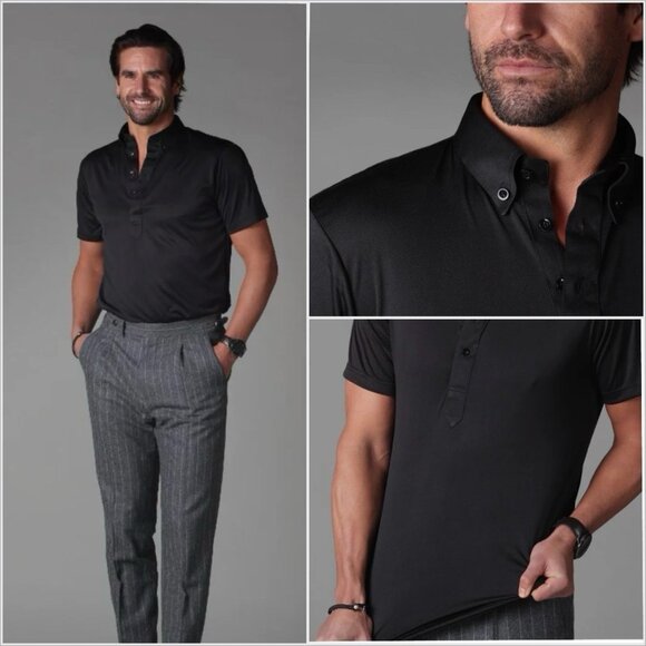 Collars & Co. Oxford Button Collar Polo Black Sz M Performance 4-Way Stretch NWT - Picture 2 of 10